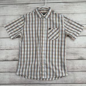 Brixton Striped Short Sleeve Button Down Shirt Mens Large White Multicolor